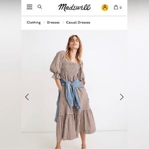 Madewell Lucie Elbow-Sleeve Smocked Midi Dress in Gingham